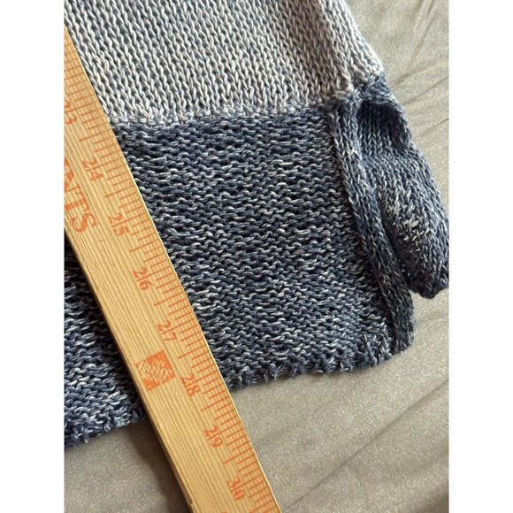 Chico's Women's Sz 2 Blue Open Knit Crochet Asymmetrical Hem Sweater - Picture 7 of 7